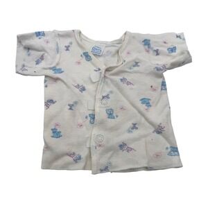 Curity 12 Mos. White‎ Snap Front Shirt Kids Vintage Bear Print Short Sleeve